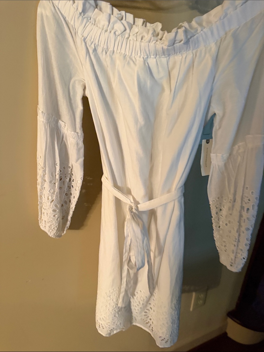 Anthropologie White Eyelet Off-Shoulder Midi Dress